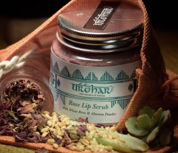 DHAROHAR ROSE LIP SCRUB POWDER – 15Gms (With Wheat Bran & Aloevera)