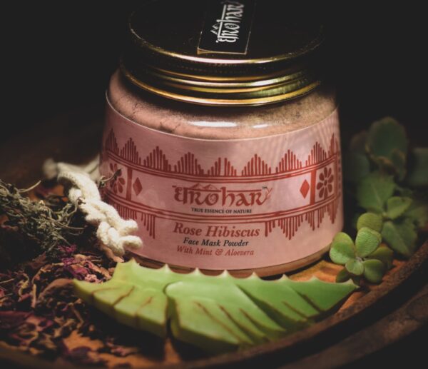 DHAROHAR ROSE HIBISCUS FACE MASK POWDER -100Gms (WITH MINT & ALOEVERA)